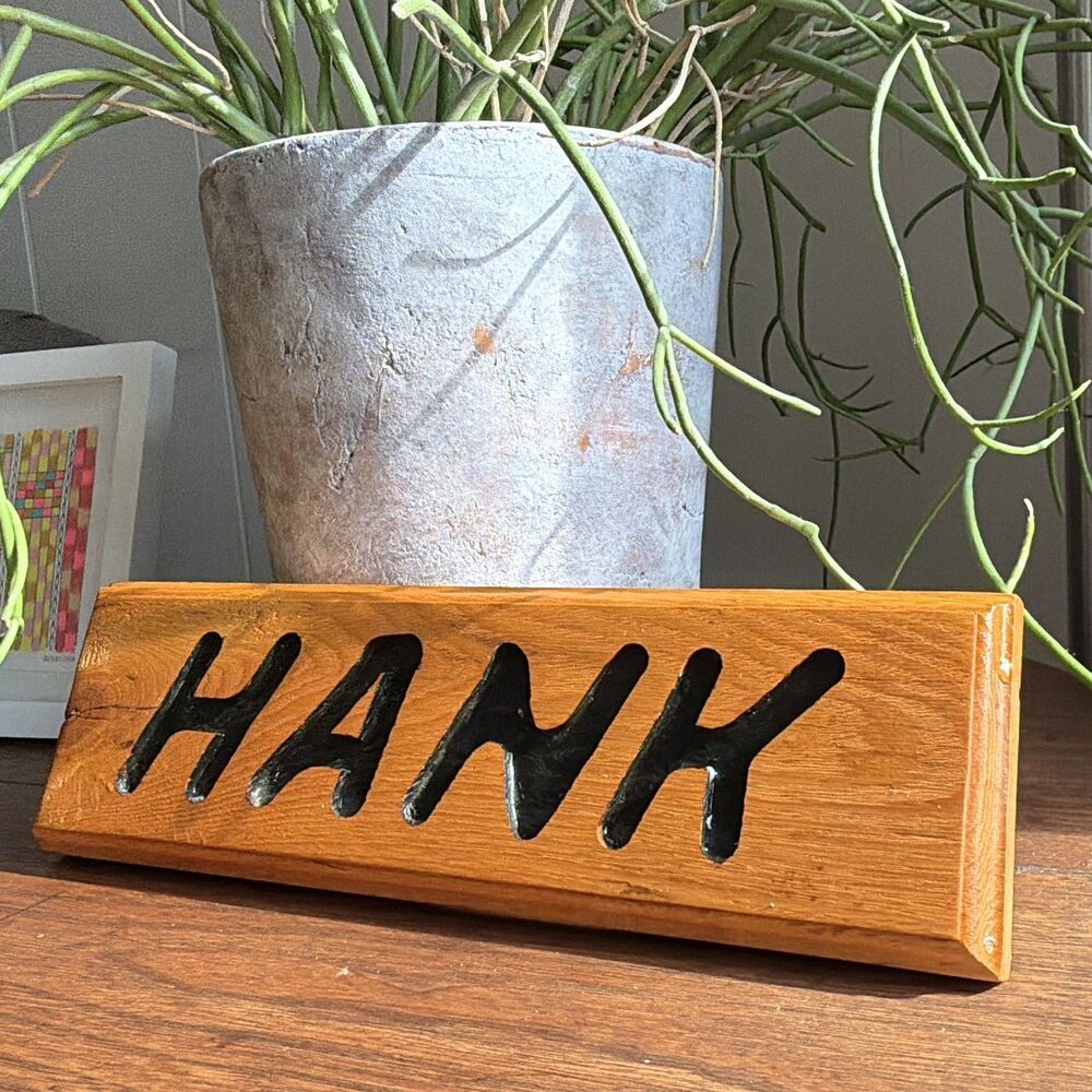 Hand Carved Wood Name Plaque HANK Rustic Wooden Sign Wall Hanging Decor Art - Picture 3 of 10